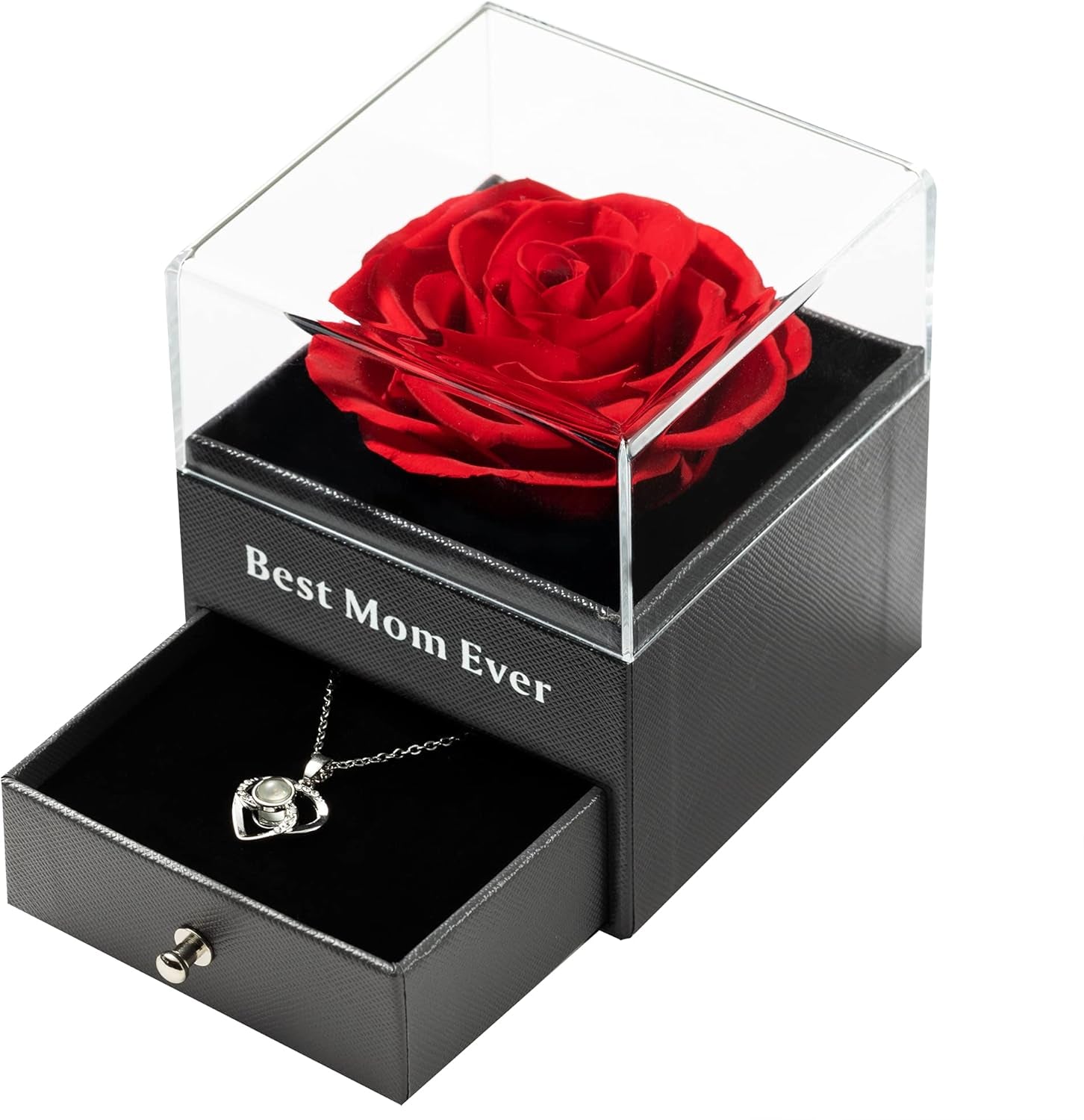 Mothers Day Gift Preserved Real Rose Preserved Rose Flower with Necklace 100 Languages Gift, Enchanted Real Rose Flower for Mother'S Day Gifts for Her (Red)