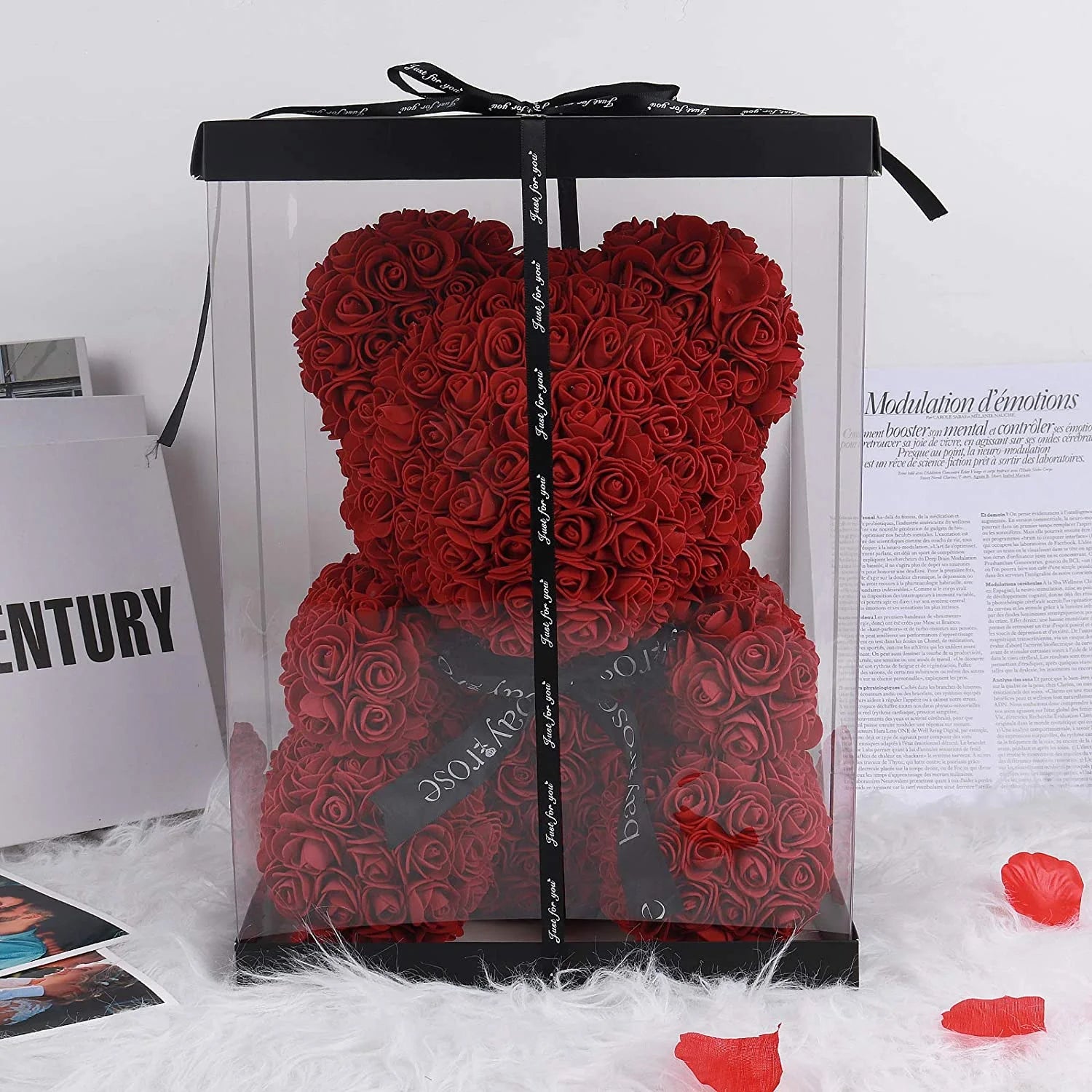 10-Inch Rose Flower Bear Gifts for Valentine'S Day,Mother'S Day,Christmas（Wine Red）