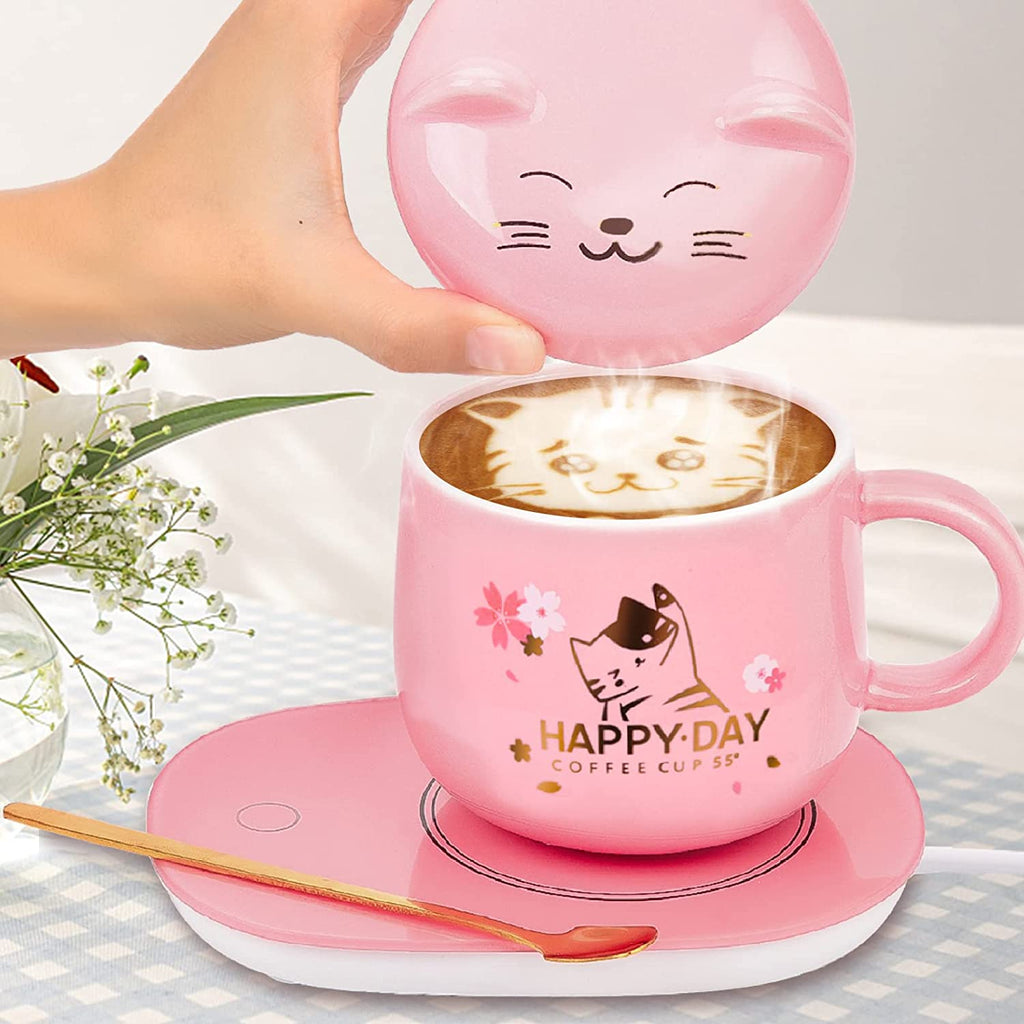 Coffee Mug Warmer with Mug,Cat Coffee Warmer Mug Coffee Cup for Women Coffee Tea Warmer Cup for Desk Auto On/Off Gravity-Induction Smart Coffee Mug Warmer Set Birthday Gift Box Coffee Mug Set