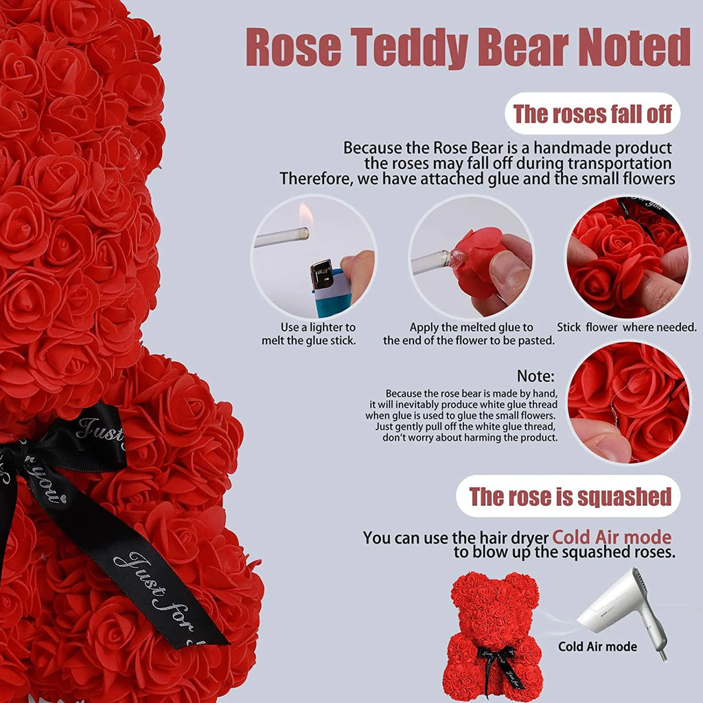 10-Inch Rose Flower Bear Gifts for Valentine'S Day,Mother'S Day,Christmas（Wine Red）
