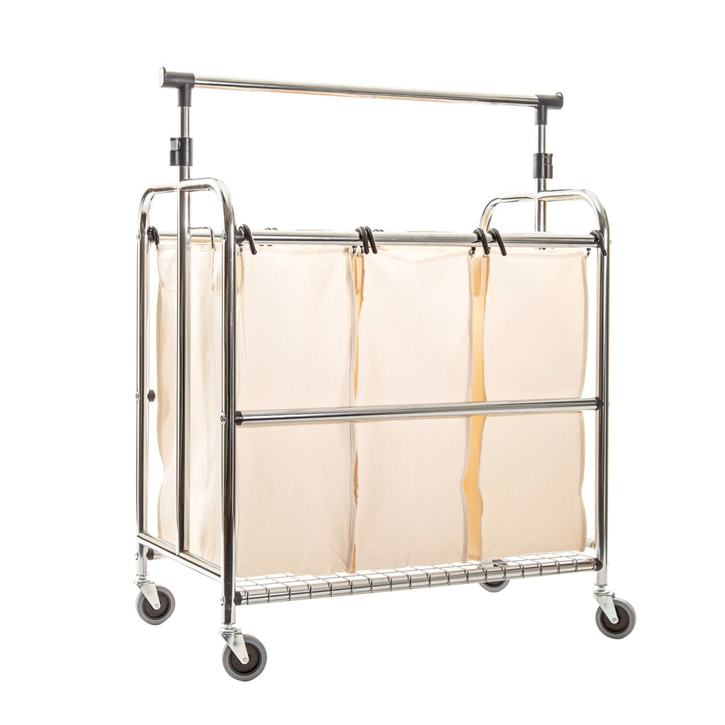 Seville Classics 3-Bag Laundry Sorter with Adjustable Clothes Bar