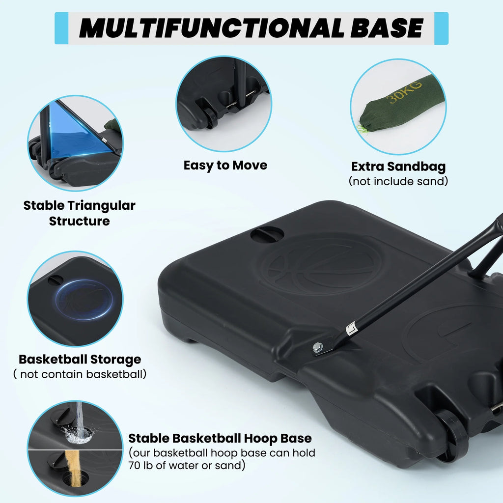 28In Basketball Hoop Basketball Goal System Height Adjustable 5.1Ft to 7Ft Court for All Age Ranges Indoor Outdoor Use