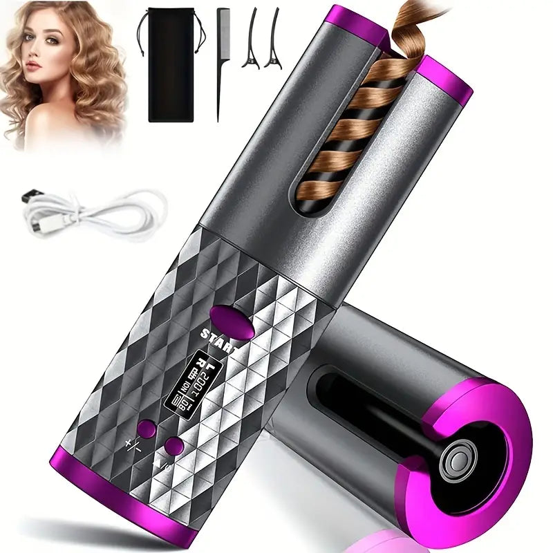 Curlwhirl Portable Hair Curler, Auto Hair Curler, Automatic Ceramic Rotating Wireless Auto Curling Iron Wand, Portable USB Rechargeable Spinning Curling Iron Spin N Curl for Hair Styling