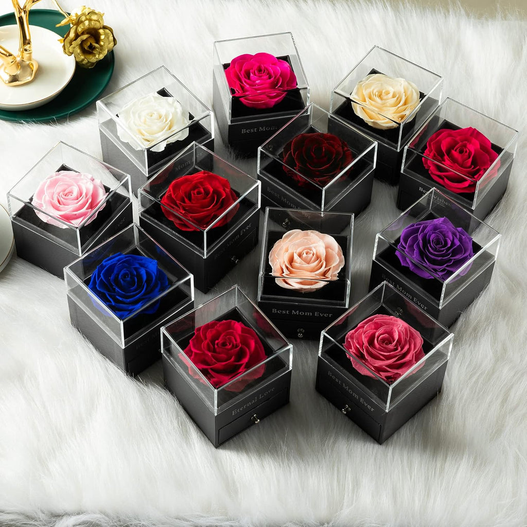 Mothers Day Gift Preserved Real Rose Preserved Rose Flower with Necklace 100 Languages Gift, Enchanted Real Rose Flower for Mother'S Day Gifts for Her (Red)