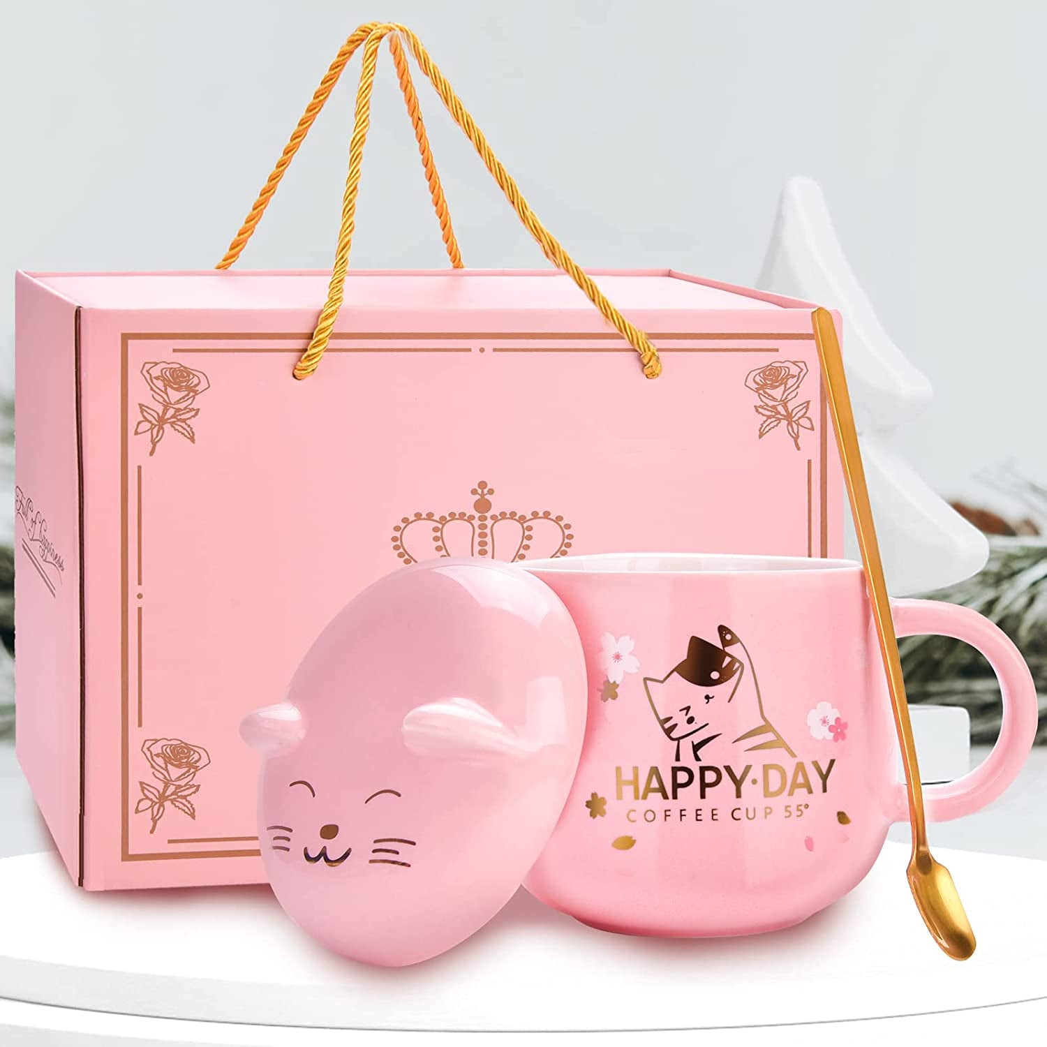 Coffee Mug Warmer with Mug,Cat Coffee Warmer Mug Coffee Cup for Women Coffee Tea Warmer Cup for Desk Auto On/Off Gravity-Induction Smart Coffee Mug Warmer Set Birthday Gift Box Coffee Mug Set