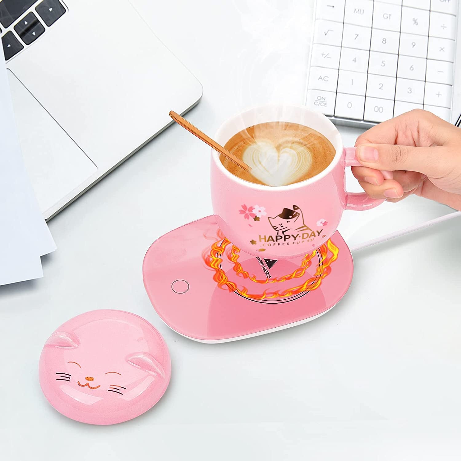 Coffee Mug Warmer with Mug,Cat Coffee Warmer Mug Coffee Cup for Women Coffee Tea Warmer Cup for Desk Auto On/Off Gravity-Induction Smart Coffee Mug Warmer Set Birthday Gift Box Coffee Mug Set