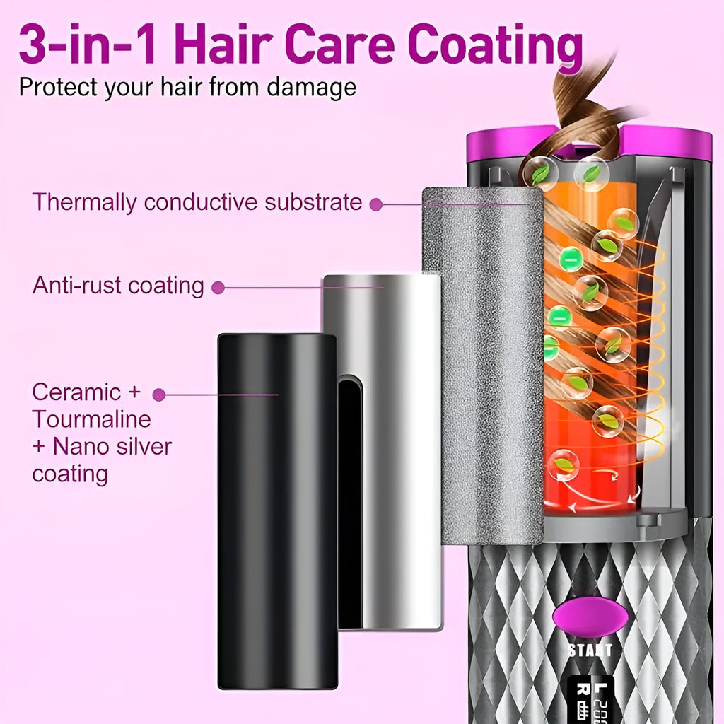 Curlwhirl Portable Hair Curler, Auto Hair Curler, Automatic Ceramic Rotating Wireless Auto Curling Iron Wand, Portable USB Rechargeable Spinning Curling Iron Spin N Curl for Hair Styling